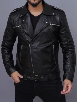 Buy Men’s Negan Inspired Brando Motorcycle Black Leather Jacket - The Jacket Place