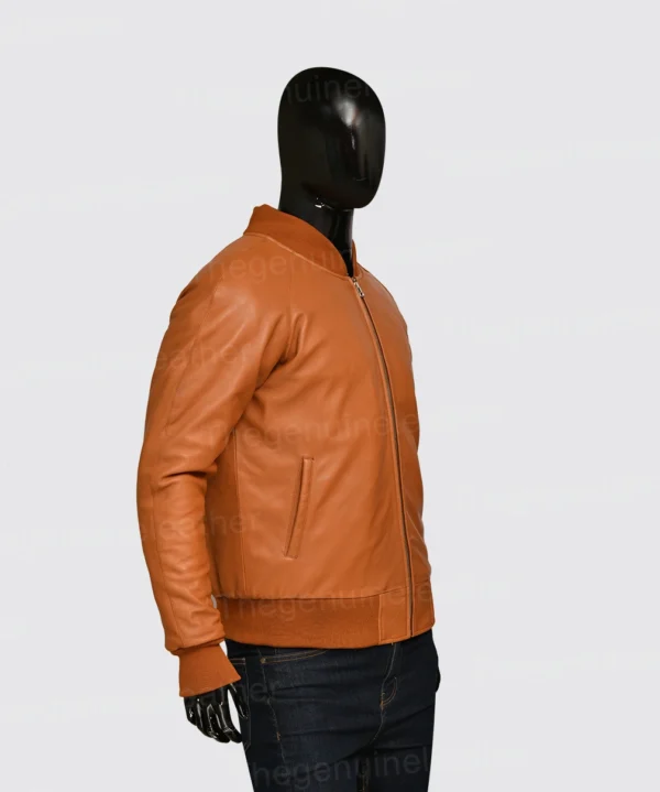 Tan Brown Bomber Leather Jacket for Men