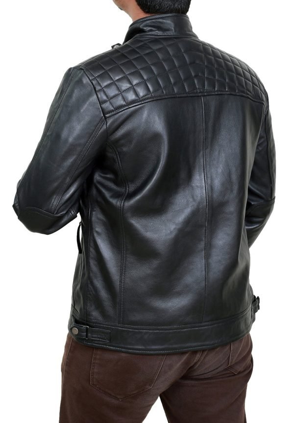 Elevate Style in Men’s Black Quilted Beckham Inspired Motorcycle Leather Jacket - The Jacket Place