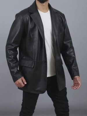 Buy Handmade Men's Formal Genuine Black Leather Coat - The Jacket Place