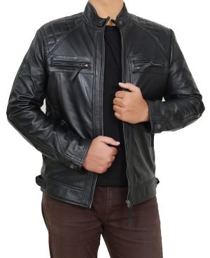 Men’s Black Quilted Beckham Inspired Motorcycle Leather Jacket