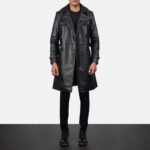 Black Royson Leather Duster Coat - The Jacket Place
