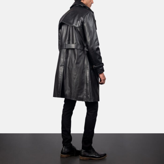 Mens Royson Leather Duster Coat Black Color