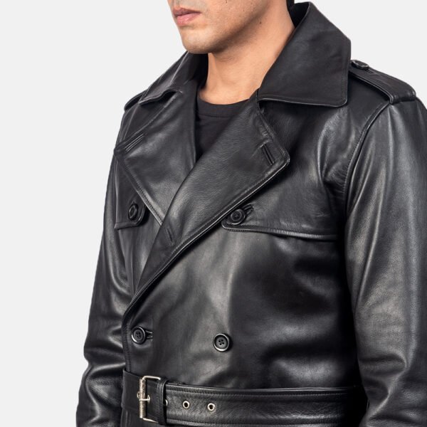 Stylish Mens Royson Leather Duster Coat Black - The Jacket Place