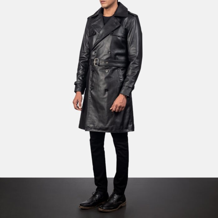 Mens Royson Black Leather Duster Coat