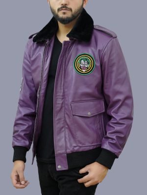 Buy Men's Goon Clown Prince of Crime Bomber Leather Jacket Purple - The Jacket Place