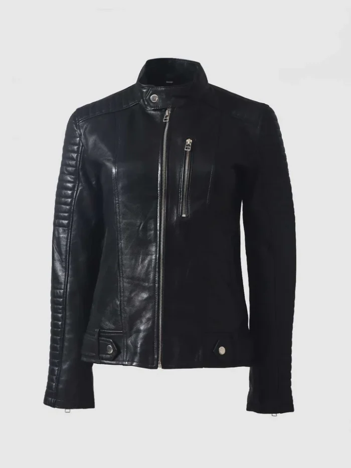 Buy Quilted Cafe Racer Jacket Black Color for Women