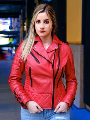 Savannah Red Quilted Motorcycle Jacket for Women