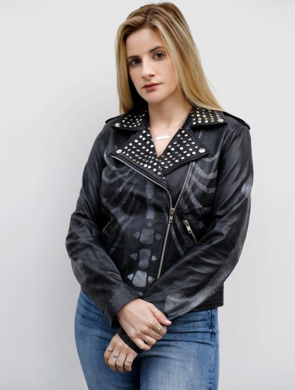 Buy Women's Studded Skull Leather Jacket in Black