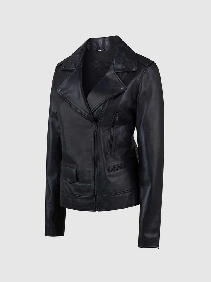 Women Sheep Black Leather Jacket - The Jacket Place