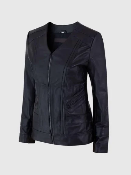 Buy Female Sheep Leather Slim Jacket Black