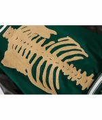 Buy Skeleton Bones Patchwork Harajuku Green Leather jacket
