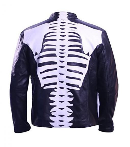 Black Halloween Skeleton Leather Jacket for Men