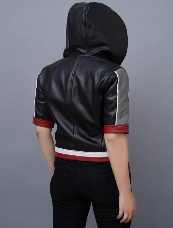 Game Inspired Sora Hooded Costume Leather Jacket Back Shot