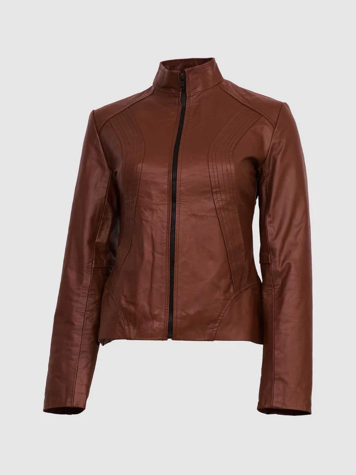 Tan Brown Women Leather Jacket on Sale- The Jacket Place