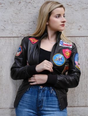 Maverick Flight Bomber Leather Jacket for Women