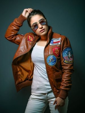 Women's Aircraft Patches Leather Jacket in Brown