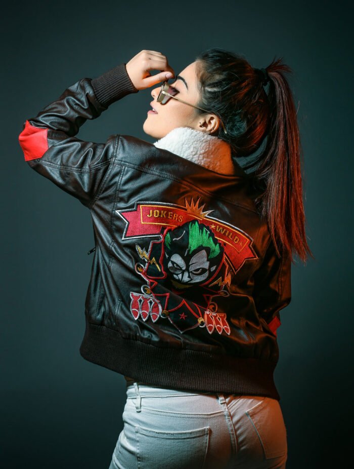 Buy Women's Joker Wild Brown Bomber Leather Jacket - The Jacket Place