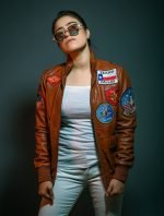 Aircraft Patches Brown Leather Jacket for Women