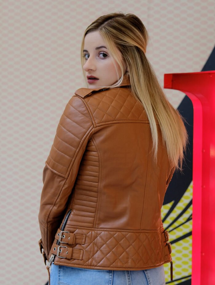 Brown Colored Leather Biker Jacket for Women