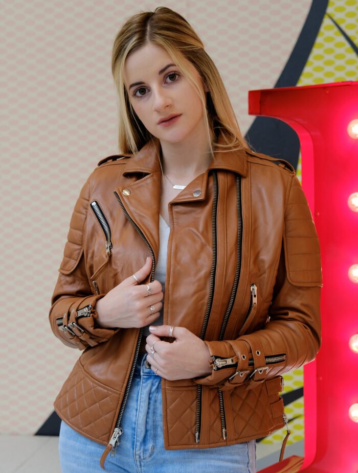 Buy Women's Sheepskin Motorcycle Brown Leather Jacket