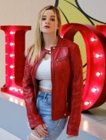 Buy Womens Motorcycle Red Slim Fit Leather Jacket