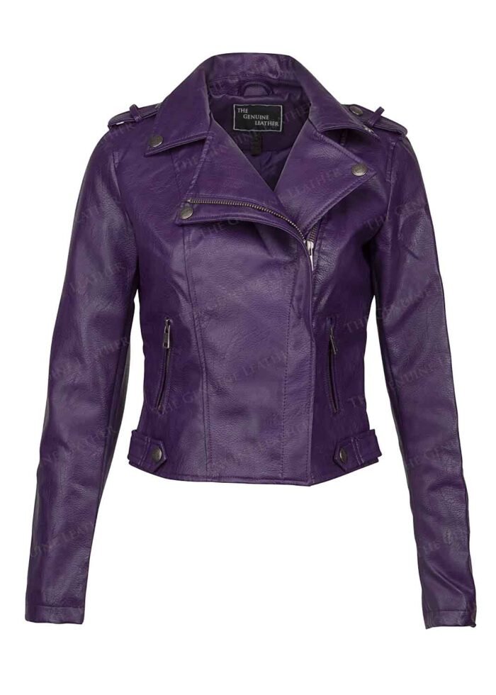 Women's Purple Leather Biker Jacket