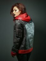 Women's Red and Black leather Hooded Jacket