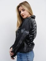 Akimbo Studded Skull Leather Jacket in Black Color for Women