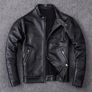 Black Armand Genuine Cowhide Biker Leather Jacket for Men