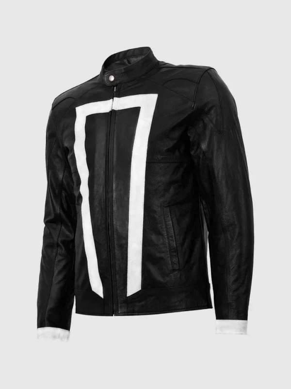 Stylish Black and White Leather Motorcycle Jacket for Men