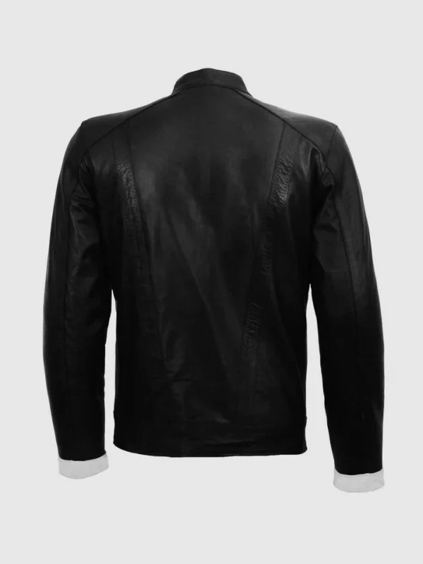 Mens Black and White Leather Motorcycle Jacket