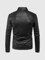 Men Collared Leather Jacket in Black