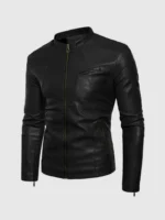 Buy Small Collar Black Leather Jacket for Men