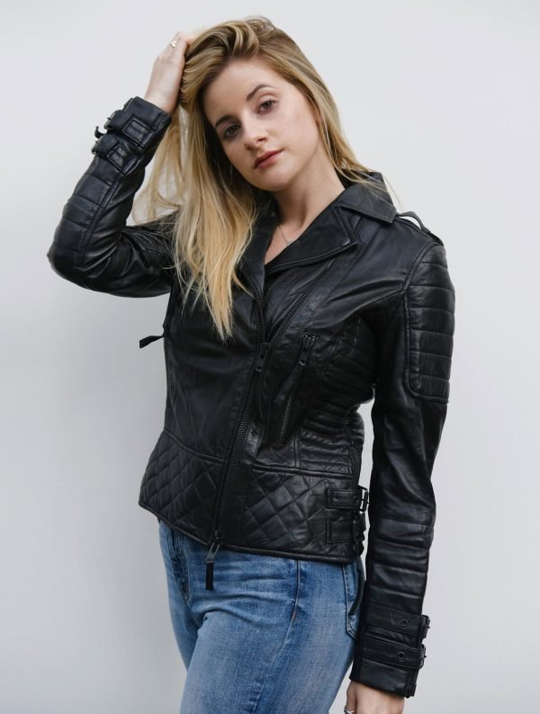 Women's Savannah Black Quilted Biker Leather Jacket from The Jacket Place