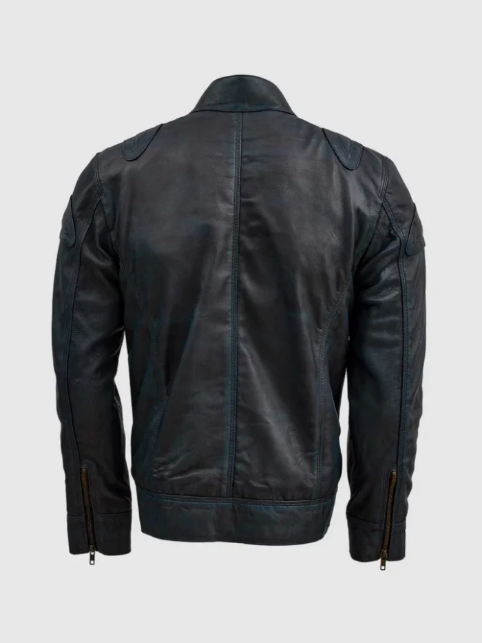 Mens Blue Waxed Jacket With Red Shade