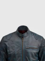 Buy Blue Waxed Leather Jacket With Red Shade for Men