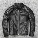Bouncer Real Sheepskin Leather Biker Jacket for Men in Black