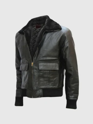 Brad Pitt Black Bomber Leather Jacket With Fur