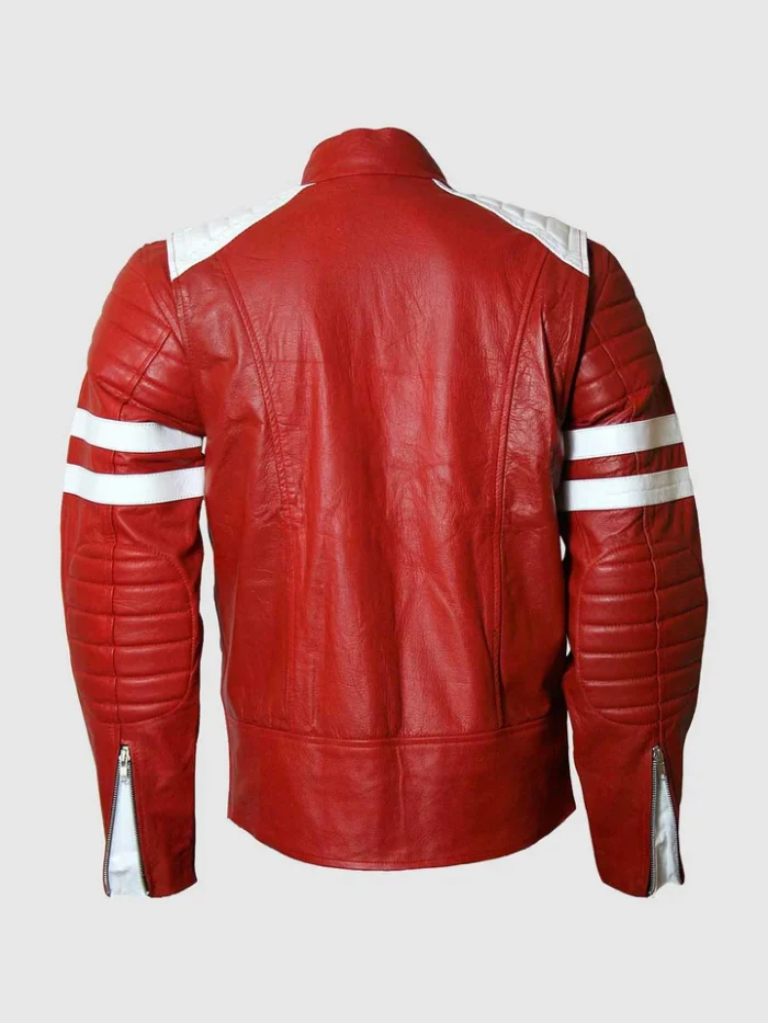 Brad Pitt Fight Club Red & White Leather Jacket