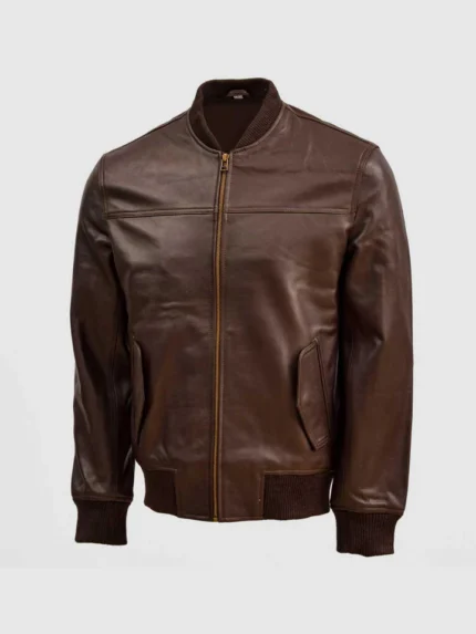 Brown Leather Bomber Sheep Jacket for Men