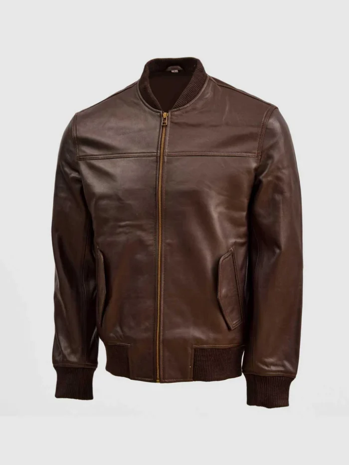 Brown Leather Bomber Sheep Jacket for Men