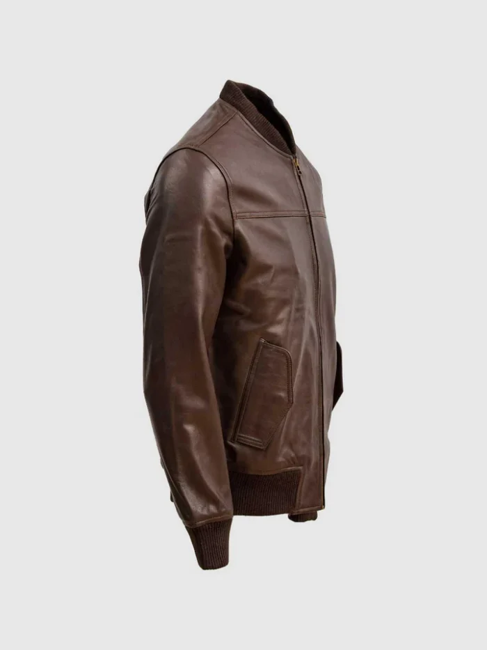 Brown Leather Bomber Sheep Jacket for Men