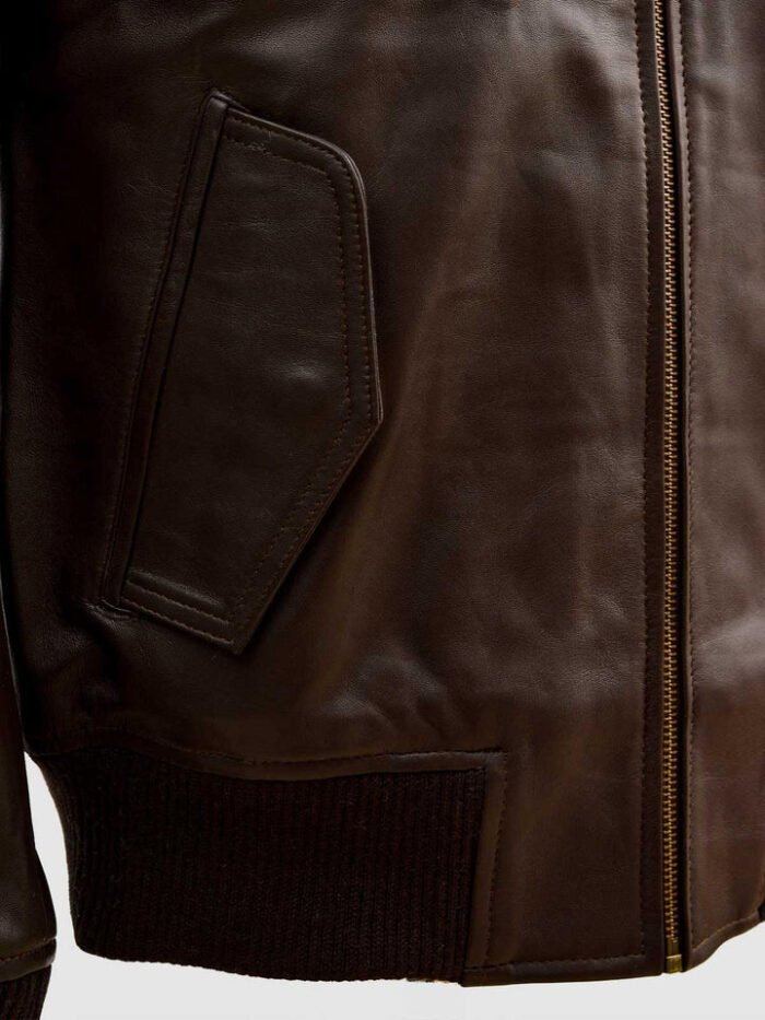 Men Leather Bomber Sheep Jacket In Brown