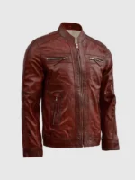 Buy Men Waxed Leather Burgundy Jacket