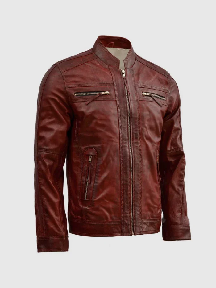 Buy Men Waxed Leather Burgundy Jacket