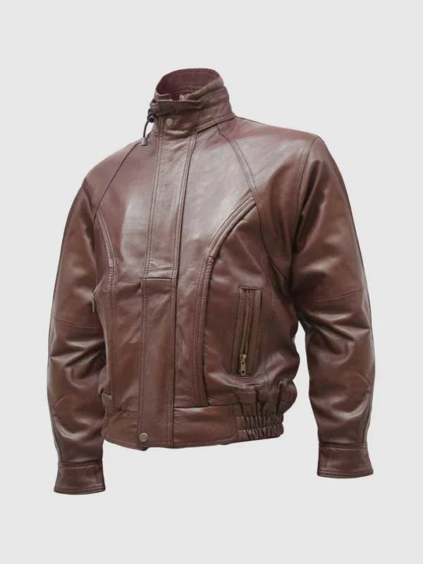 Chocolate Brown Leather Bomber Jacket for Men - The Jacket Place