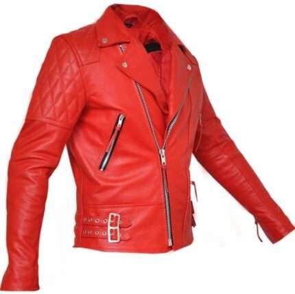 Classic Diamond Bright Red Armoured Motorcycle Leather Jacket