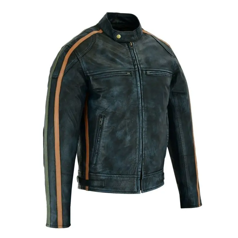 Olive Green Leather Biker Jacket with CE Armors