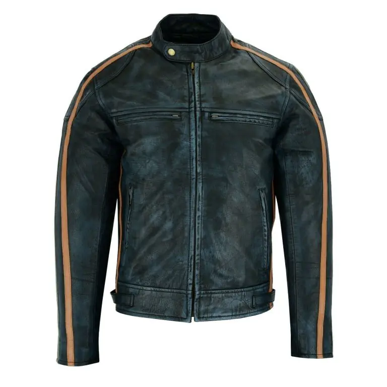 Olive Green Leather Biker Jacket with CE Armors